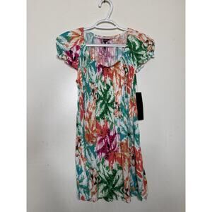 Daisy Fuentes NEW Size XS Tropical Floral Babydoll Top Short Sleeve Lightweight